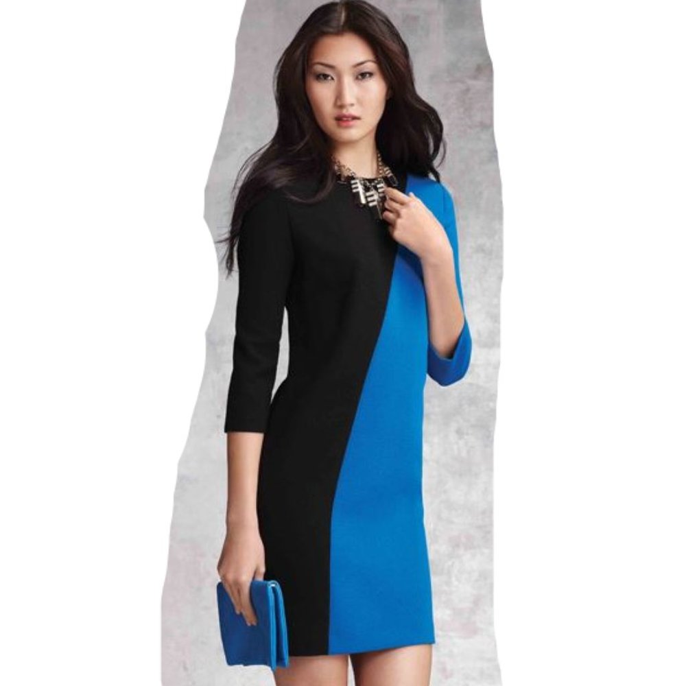 Ann Taylor's Womens Black Blue Color Block Half Sleeve Shift Dress Size 8